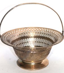 Lovely Sterling Silver Basket With Handle And Overall Pierced Design