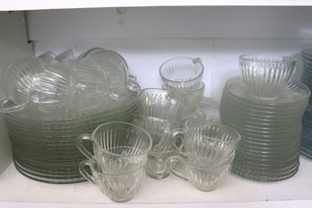 Royal Crest By Gibson Ribbed Glass Dinnerware Service, Ca. 1950s Style.