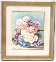 Hand Painted Floral Still Life Watercolor Signed Carrie Singhi.