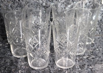 Set Of 8 Cut Crystal Water Glasses With Etched Design.