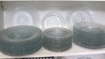 Vintage Pressed Glass And Hobnail Glass Dinnerware Service.