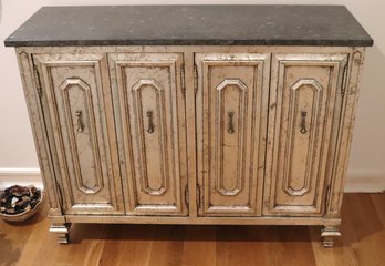 Italian Style Cabinet With A Marble Stone Top And Antiqued Finish