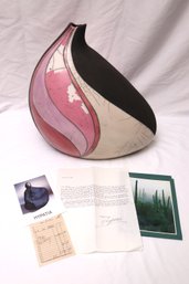 Large Unique Asymmetric 1980s Era Clay Vase With Colors Signed Hypatia, With Provenance.