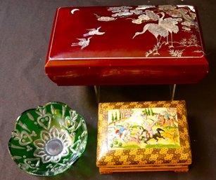Japanese Cigarette Box With Mother Of Pearl & Hand Painted Persian Box