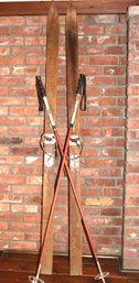 Vintage Wood Skis & Poles Great For Rustic Ski Decor