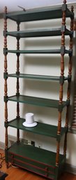 Vintage Painted Wood Etagere With Green Shelves And Red Highlighted Accents