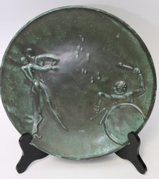 MCM Ceramic Plate With Dark Green Glaze Featuring Tango Dancers & Drummer