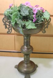 Vintage 1960s Tall Brass Chalice Shaped Planter With Handles