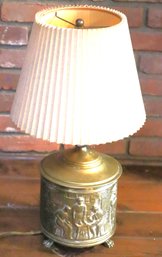 Vintage Hammered/embossed Table Lamp With Embossed Scenery