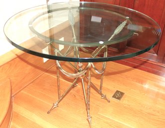 Vintage MCM Brass French Side Table With Ornate Design & A Glass Top