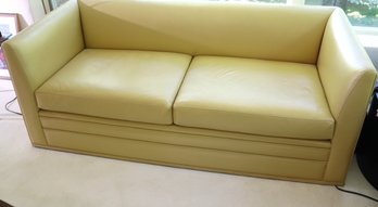 1980s Era Gold Leather Love Seat With Straight Sides And Back And  2 Seat Cushions