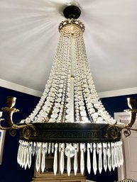 Luxurious Empire Style Brass Chandelier With Greek Key Design And Crystal Prisms
