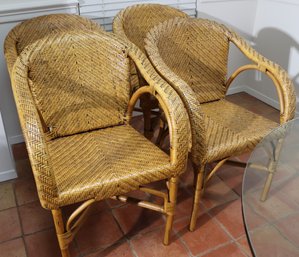Set Of 4 Vintage Rattan Armchairs.