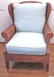 Vintage Wicker Wingback Armchair With Linen Covered Pillows By K-II Designs