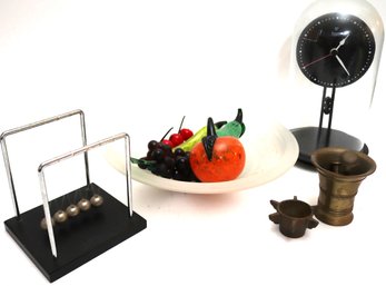 Frosted Glass Bowl With Decorative Murano Glass Pieces Ravarini Castoldi & C Kinetic Clock, Pendulum