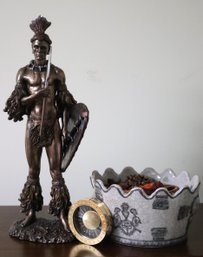 Glantz Iron And Metals Brass World Time Zone Calculator Paperweight And Shaka Zulu Cold Cast Bronze Figurine