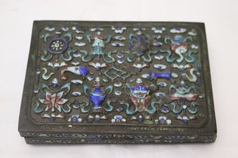 Antique Chinese Export Filigree Cobalt Blue Enamel Metal Cigarette Box