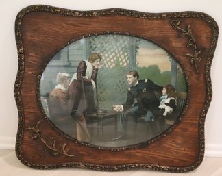 Antique Framed Print Of Family Scene With Soldier & Family Front Porch