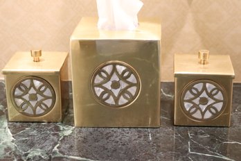 Quality Brass Tissue Box Holders And Trinket Boxes With Inlaid Shell Accents