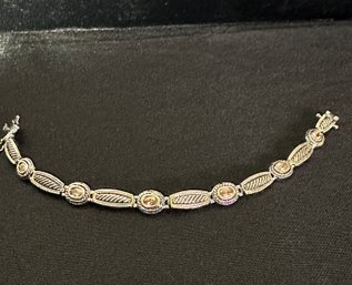 Silvertone 7.5 Inch Mixed Link Bracelet With Semi-precious Stones