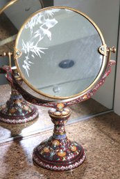 Early 20th Century Chinese Cloisonn Double Sided Mirror With Etching And Signature Stamp