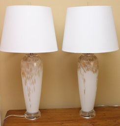 Pair Of Contemporary Glass Table Lamps With Lucite Accents