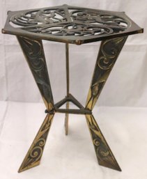 Small Art Deco Pierced Brass Side Table With Prancing Antelope.