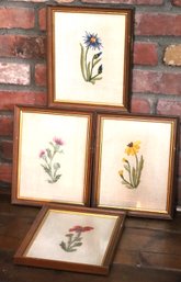 Set Of 4 Hand Embroidered Flowers In Frames