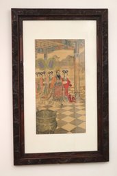 Early Chinese Framed Woodblock Print Of Wedding Ceremony With  Signature.