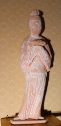 Tall Vintage Pink Pottery Ceramic Asian Figurine