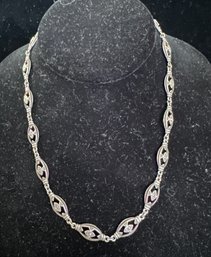 Sterling Silver 16.5 Inch Attractive Open Design Marcasite Link Necklace - Signed