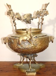 Impressive Antique Bronze Urn With Fox & Grapes Fable Banner In French