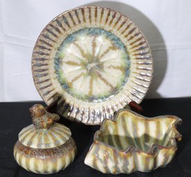 Three Decorative Glazed Pottery Pieces By Richie Watts.