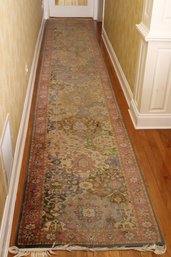 Hand Woven Wool Runner Made In India, With Geometric And Floral Motif 16 Feet Long