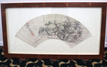 Fan Shaped Painting Of Trees And House For The Ming And Ching  Dynasties.