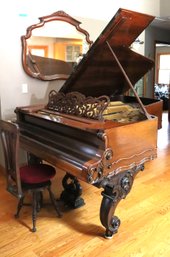 Antique Weber NY Walnut Grand Piano With Beautifully Carved Legs