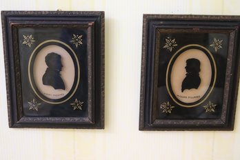 Vintage Henry Hubbard And Millard Fillmore Reverse Painting On Glass Silhouette Portraits