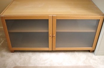 Contemporary Wooden Cabinet With Glass Doors And Shelf.