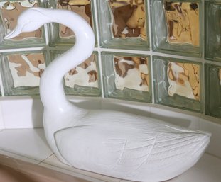 Decorative Carved White Painted Wood Swan