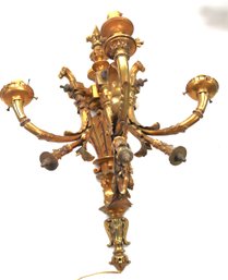 Heavy Ornate French Brass Wall Sconce With 3 Arms