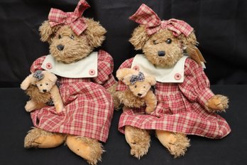 Two Bearington Stuffed Lady Teddy Bears With Baby Bears 14 Inches Tall