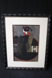 Vintage Geisha, Woodblock Print By Kiyoshi Saito, With Artist Red Seal, Framed.