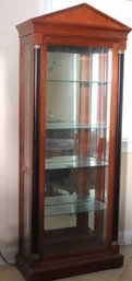 Empire Style Mahogany Display Cabinet With Black Painted Columns And Glass Shelves.