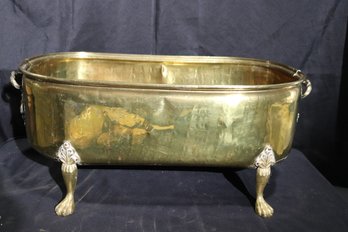 Vintage Hand Hammered Brass Planter With Paw Feet And Handles