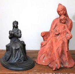 Two Vintage Plaster Figurines Of Young Women In Pensive Poses