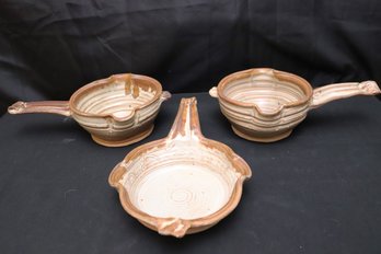 Three Libow Flameware Crocks With Spouts.