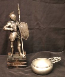 Metallic Knight Decor, Preicer Pewter Dish With Handle