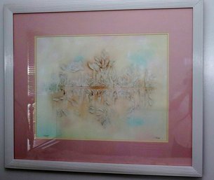 Retro Style Painting In White Wood Frame, Signed Andres, Titled Sherbet