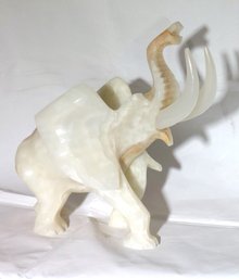 Carved Onyx/marble Elephant With Raised Tusk