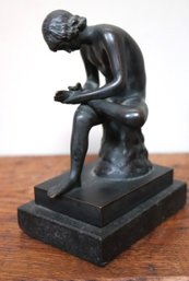 Bronze Sculpture Of Little Boy With Thorn On Marble Base